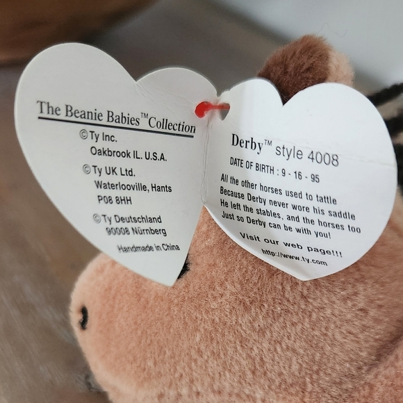 π΄ Ty Beanie Baby βDerbyβ the Horse β 1995 Vintage, No White Marking - Picture 9 of 12